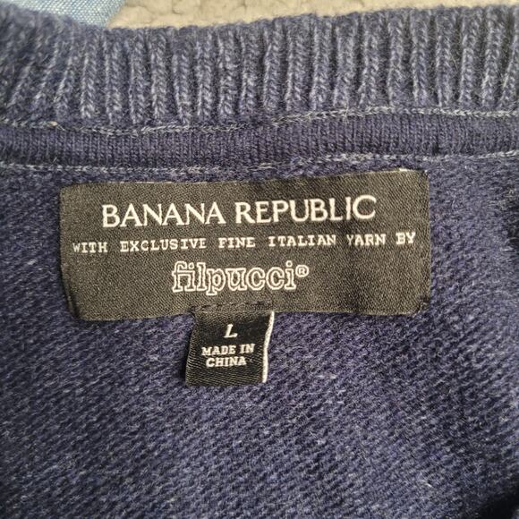 Banana Republic Sweater Men Large Blue Navy Stripes Wool Blend Crewneck Filpucci - Picture 6 of 9